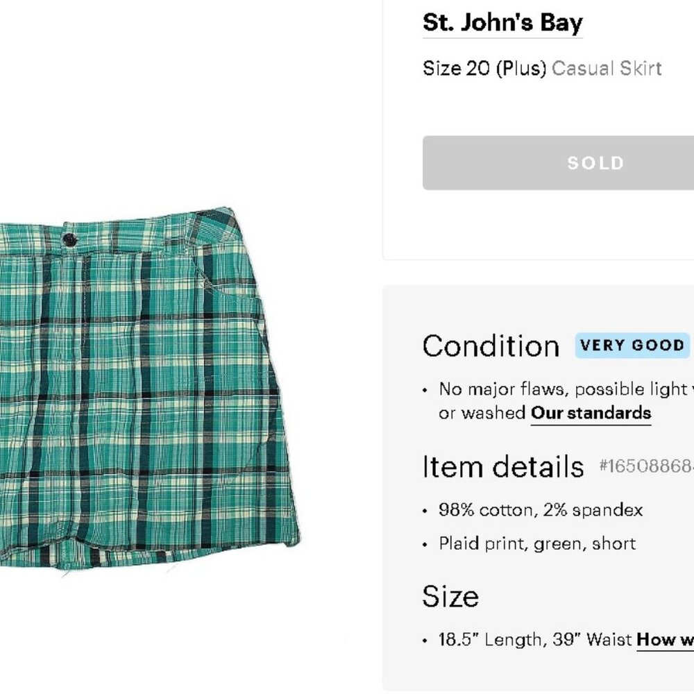 Green plaid skirt size 20 Plus St. Johns Bay 2xl (2 for $10)